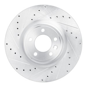Land Rover Range Rover Brake Rotor (1) - Front Left - R1 Concepts - Drilled & Slotted - Silver - `18-`24